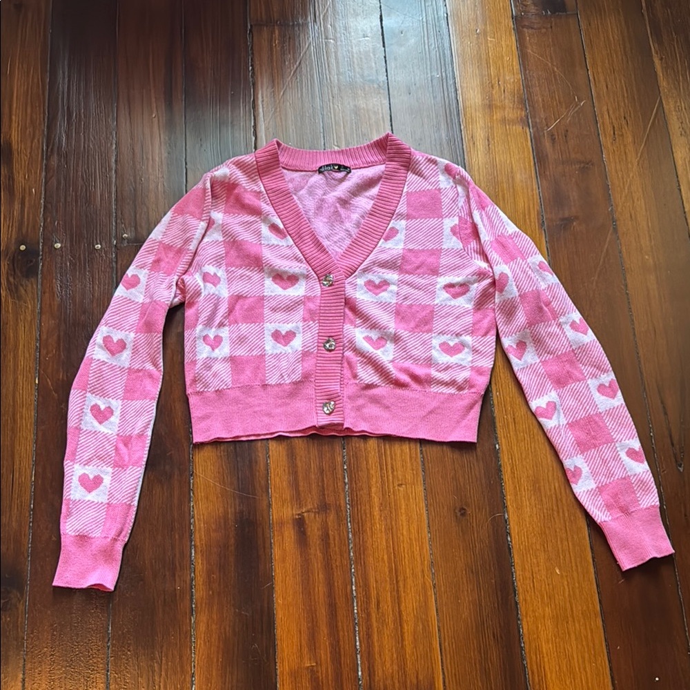 Pink Heart Patterned Women's Sweater